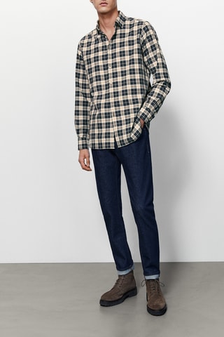 Chemise carreaux trois couleurs droite - Beige et anthracite