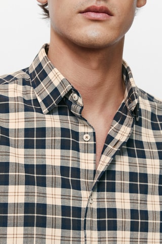 Chemise carreaux trois couleurs droite - Beige et anthracite