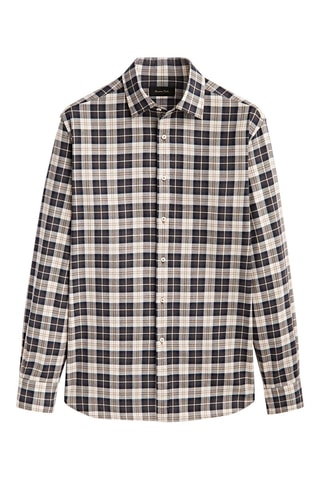 Chemise carreaux trois couleurs droite - Beige et anthracite