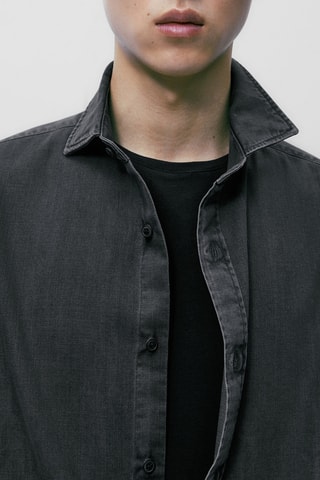 Chemise denim délavé coton coupe slim - Gris foncé