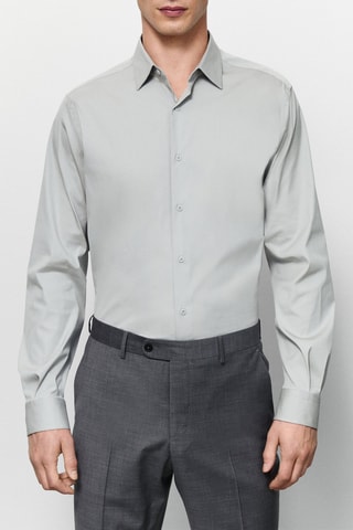 Chemise coton unie stretch fit - Gris clair