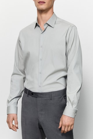 Chemise coton unie stretch fit - Gris clair