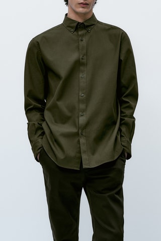 Chemise texturée en coton mélangé extensible - Kaki