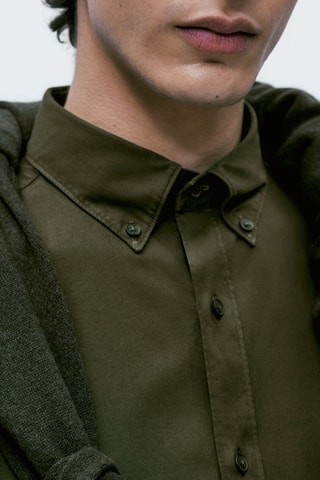 Chemise texturée en coton mélangé extensible - Kaki