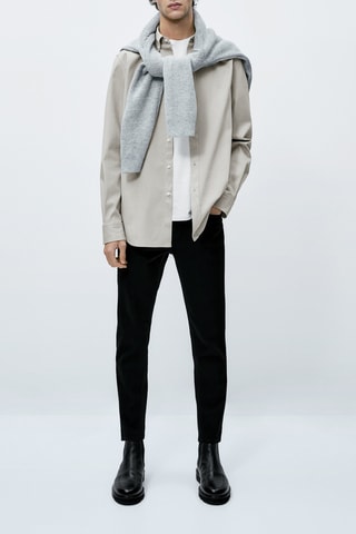 Chemise texturée en coton mélangé extensible - Ecru