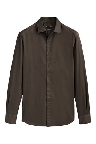 Chemise en serge de coton cintrée - Marron