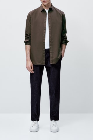 Chemise en serge de coton cintrée - Marron