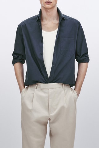 Chemise en coton relaxed fit poche - Studio - Bleu marine