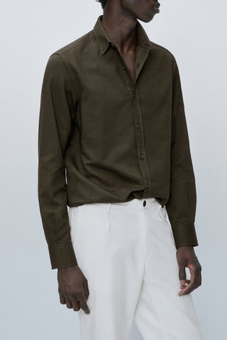 Chemise coupe slim en coton mélangé - Kaki