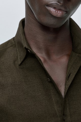 Chemise coupe slim en coton mélangé - Kaki