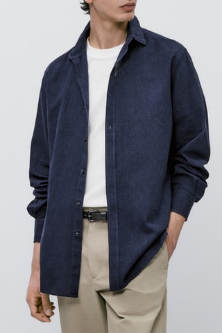 Chemise milleraies en lin mélangé avec du coton coupe slim - Bleu nuit