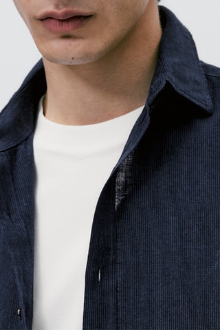 Chemise milleraies en lin mélangé avec du coton coupe slim - Bleu nuit