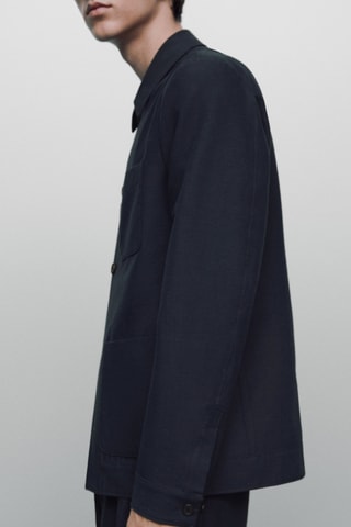 Surchemise faux uni en laine et lin - Bleu marine