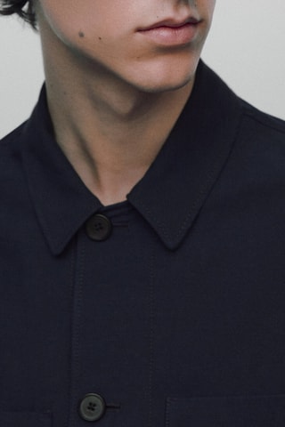 Surchemise faux uni en laine et lin - Bleu marine