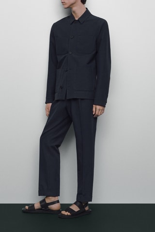 Surchemise faux uni en laine et lin - Bleu marine