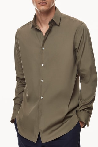Chemise stretch en coton slim fit - Taupe