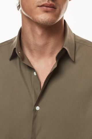 Chemise stretch en coton slim fit - Taupe