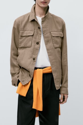 Surchemise en pur lin avec poches - Beige