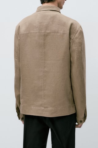 Surchemise en pur lin avec poches - Beige