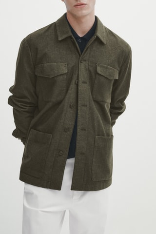 Surchemise en laine mélangée teintée poches - Kaki