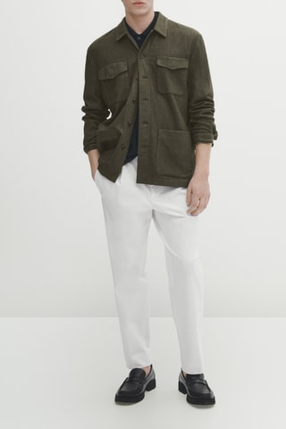 Surchemise en laine mélangée teintée poches - Kaki