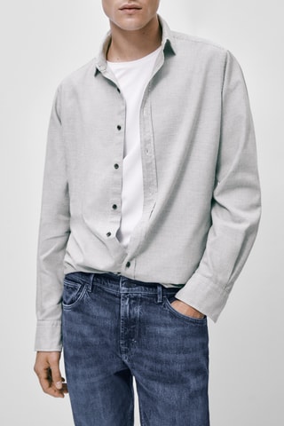 Chemise en coton mélangé à micro-carreaux slim fit - Gris