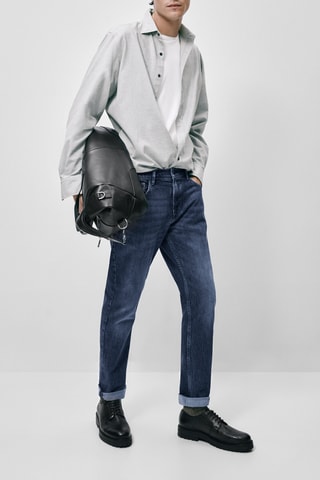 Chemise en coton mélangé à micro-carreaux slim fit - Gris