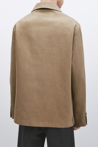 Surchemise en coton mélangé avec du lin poches - Studio - Ecru et marron