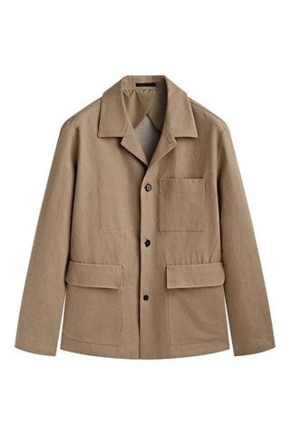 Surchemise en coton mélangé avec du lin poches - Studio - Ecru et marron