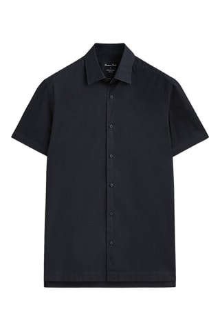 Chemise en sergé de coton à manches courtes - Bleu marine
