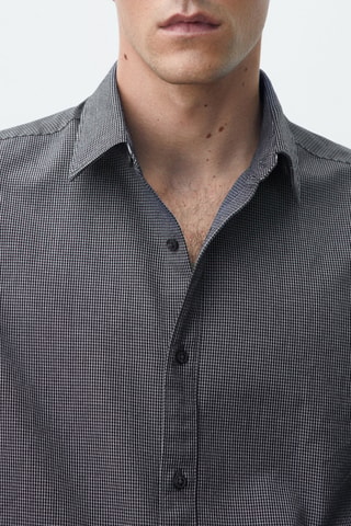 Chemise à micro-carreaux en coton coupe slim - Gris foncé
