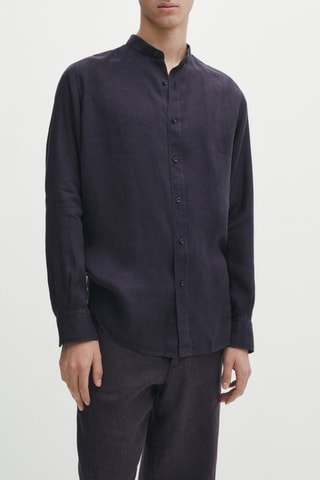 Chemise en lin slim - Bleu marine