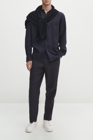 Chemise en lin slim - Bleu marine