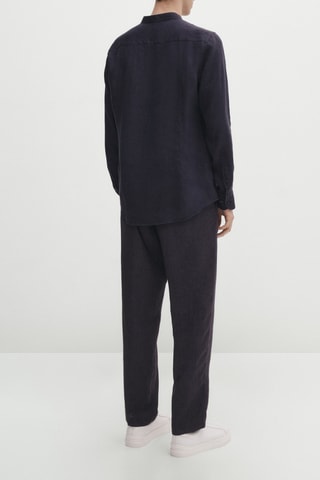 Chemise en lin slim - Bleu marine