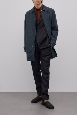 Trench carreaux en coton et lin édition limitée - Bleu marine