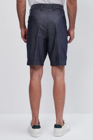 Bermuda chambray en coton et lin - Bleu