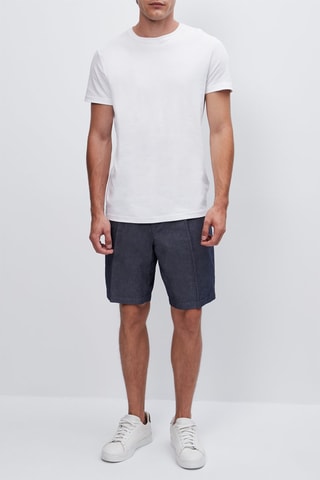 Bermuda chambray en coton et lin - Bleu