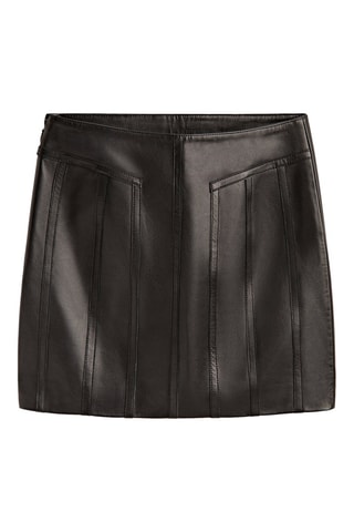 Mini-jupe en cuir de mouton avec coutures taille haute - Studio - Noir