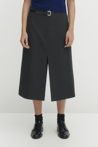 Jupe midi en soie taille haute - Gris foncé