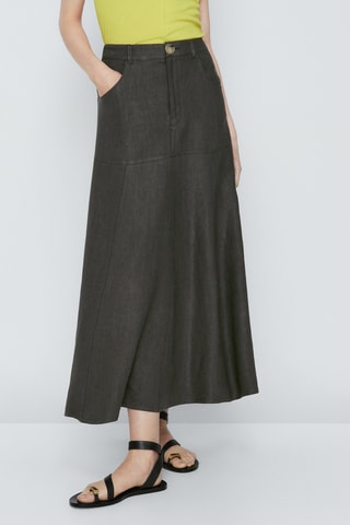 Jupe ample avec du lin et du coton - Vert foncé