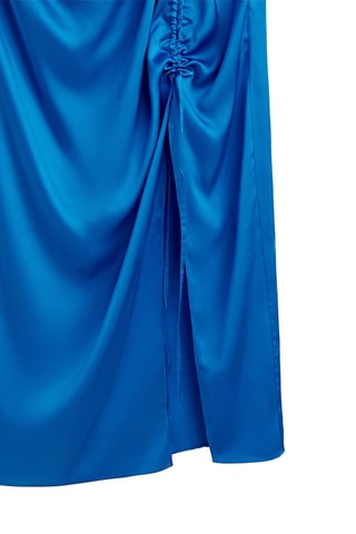 Jupe satinée froncée et fendue - Bleu électrique