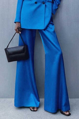 Pantalon de costume large satiné fentes - Indigo