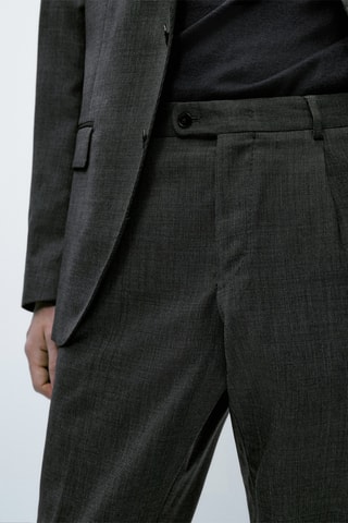 Pantalon de costume fil-à-fil gris laine - Gris foncé chiné