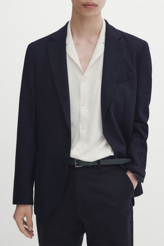 Blazer en laine texturée bleu marine - Bleu marine