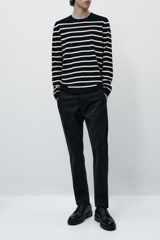 Pull en maille à rayures en coton extra-fin - Bleu marine