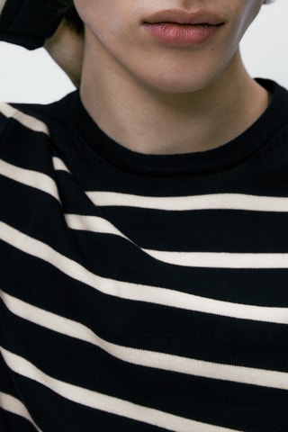 Pull en maille à rayures en coton extra-fin - Bleu marine