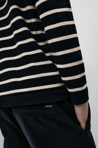 Pull en maille à rayures en coton extra-fin - Bleu marine