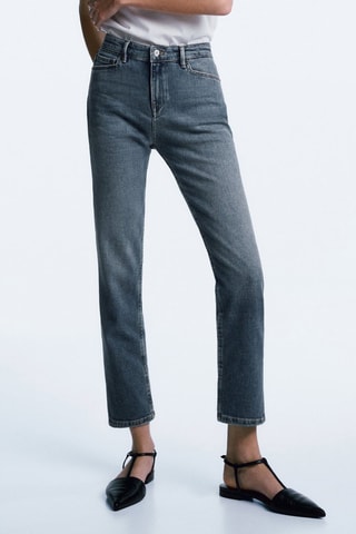 Jean cropped taille mi-haute slim fit - Bleu foncé
