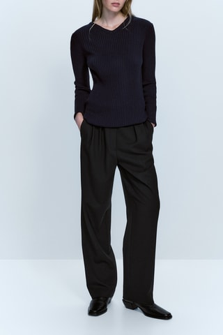 Top manches longues côtelé avec de la laine - Bleu marine