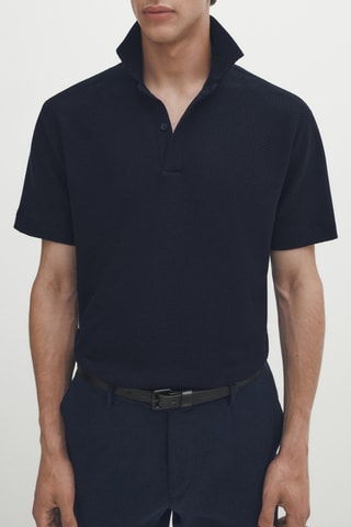Polo 100% coton maxi texturé - Bleu marine